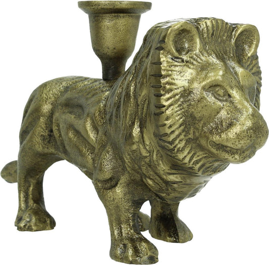 Antiek bronzen kandelaar in de vorm van een leeuw – decoratief