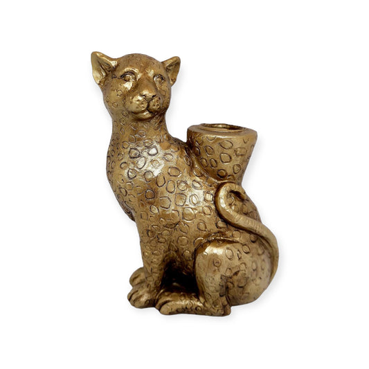 Gouden kandelaar zittende luipaard – luxe woondecoratie