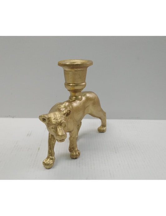 Gouden tijger kandelaar – luxe decoratieve kaarsenhouder 14 cm