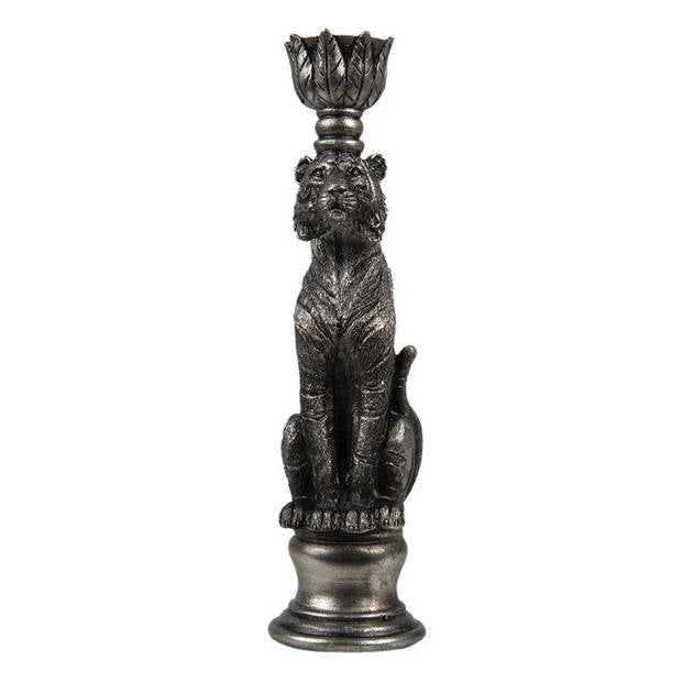 Zilveren tijger kandelaar 25 cm – luxe dinerkaars houder decoratie