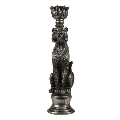 Zilveren tijger kandelaar 25 cm – luxe dinerkaars houder decoratie