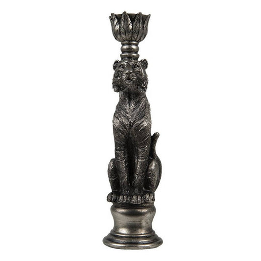 Zilveren tijger kandelaar 25 cm – luxe dinerkaars houder decoratie