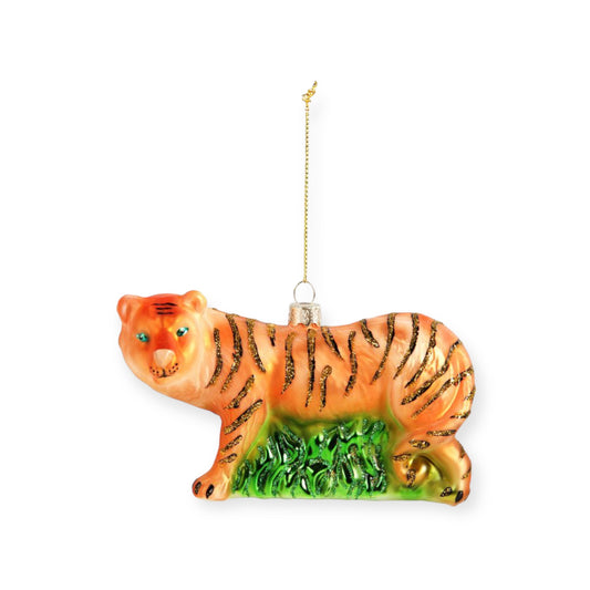 Glazen kerstbal tijger 7,5×12,5 cm – kleurrijk &Klevering ornament