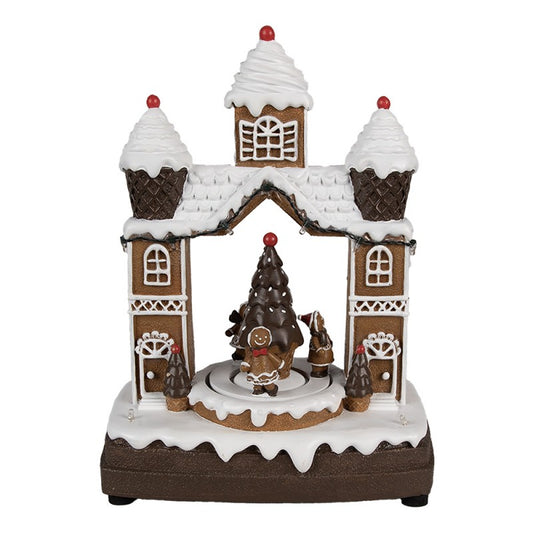 Gingerbread kersthuis Marktplein – Clayre & Eef – met LED en muziek – 20x11x27 cm