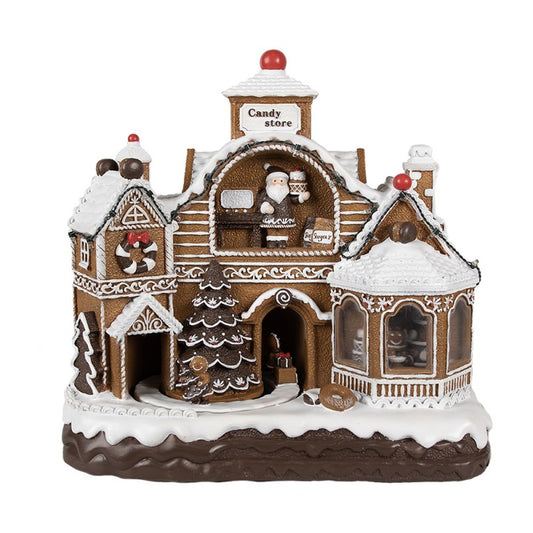 Gingerbread Candystore kersthuisje Clayre & Eef – met LED en muziek – 33x17x30 cm