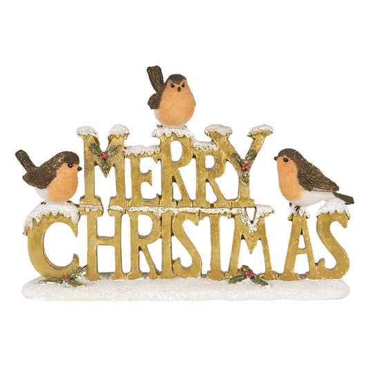 Kerstornament Merry Christmas met roodborstjes – Clayre & Eef polyresin