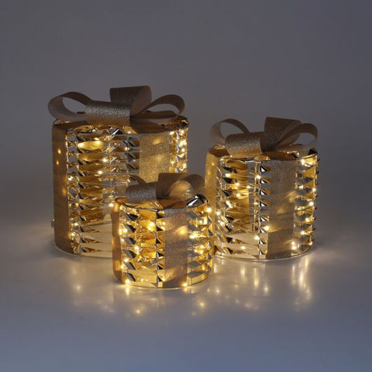 Set van 3 gouden LED kerstcadeaus – sfeervolle kerstdecoratie