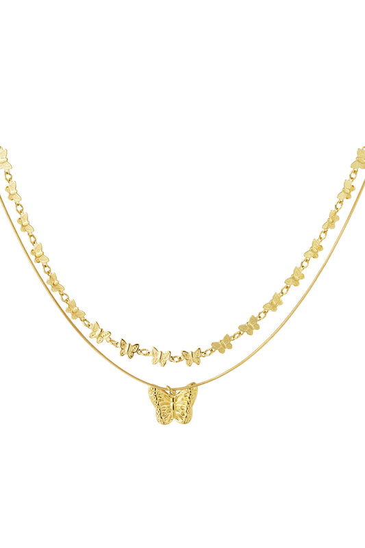 Gouden stainless steel dubbele ketting met vlinders – 40+5 cm