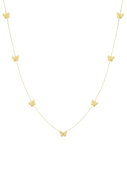 Lange goudkleurige stainless steel ketting met vlindermotief – 90+5 cm