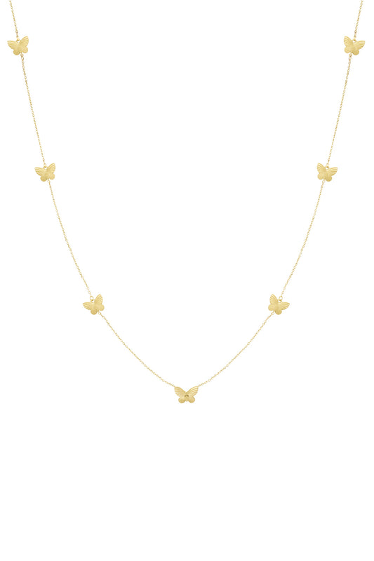 Lange goudkleurige stainless steel ketting met vlindermotief – 90+5 cm