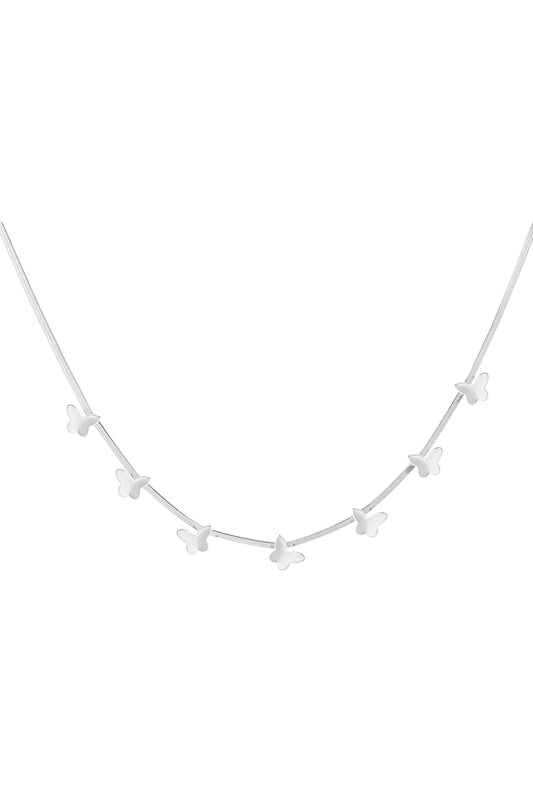 Zilverkleurige schakelketting met vlinders van stainless steel – 40+5 cm