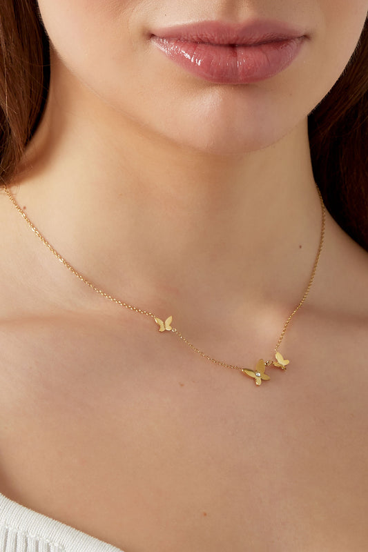 Gouden stainless steel ketting met drie vlinders – 39+5 cm