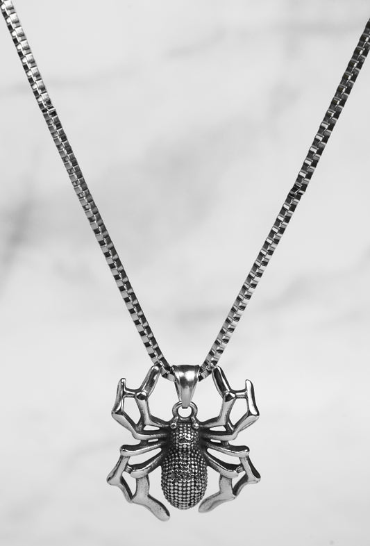 Zilverkleurige unisex ketting van stainless steel met spin hanger