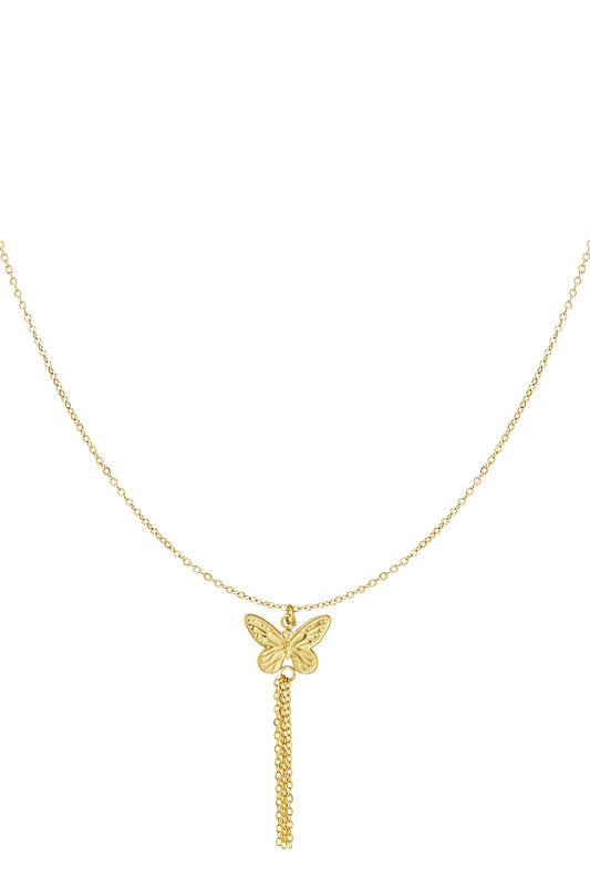 Gouden stainless steel vlinderketting met verticale kettinkjes – 39+5 cm