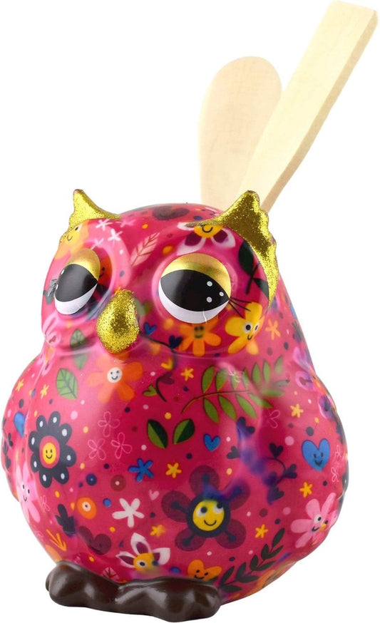 Keukengereihouder Uil Olive roze met bloemen – keramiek – met houten spatels