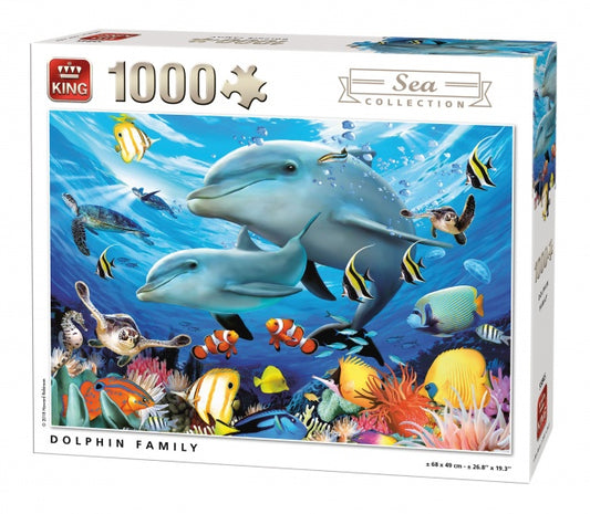 King 1000 stukjes puzzel met dolfijnenfamilie en vissen in zee