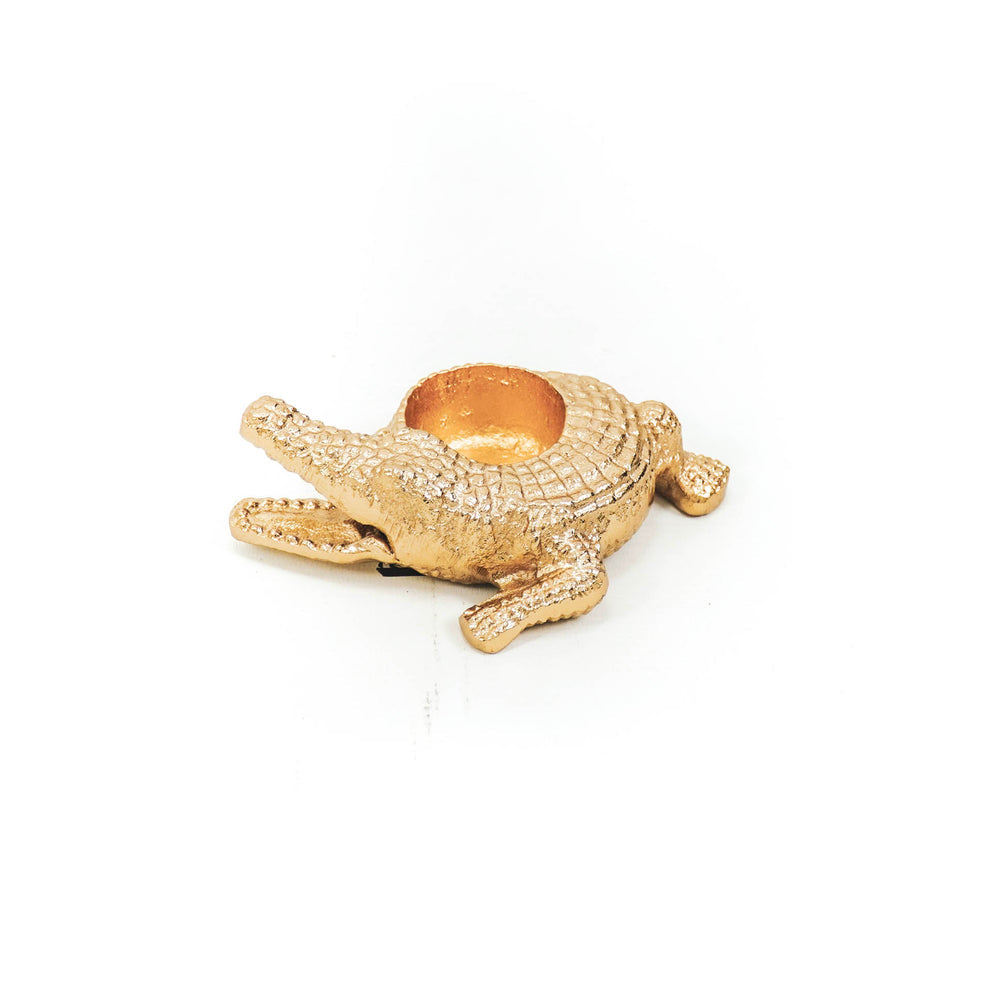 Theelichthouder Krokodil Goud – Sfeervol Aluminium Design