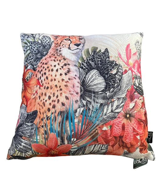 Lucky kussen met luipaard en botanische print – multicolor 45x45 cm