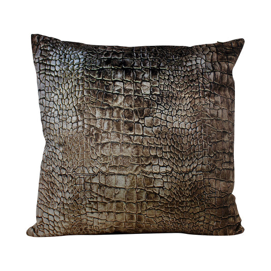 Fluwelen kussen met bruine krokodillenprint, 45x45 cm