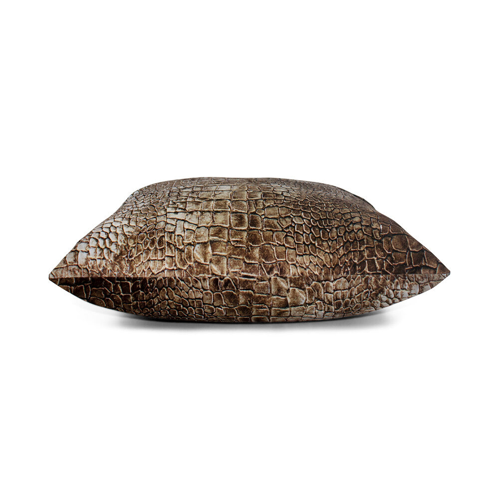 Crocodile Print Cushion – Soft Brown Velvet