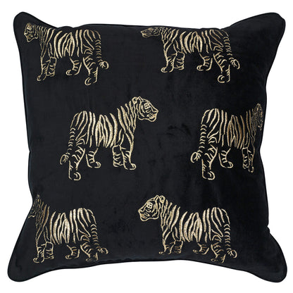 Schwarzes Kissen mit goldenen Tigern – 45 x 45 cm Luxusdruck