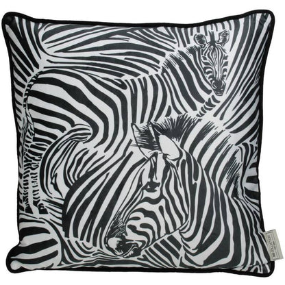 Velvet sierkussen met abstracte zebraprint en twee zebra's in zwart-wit – Krokomingo