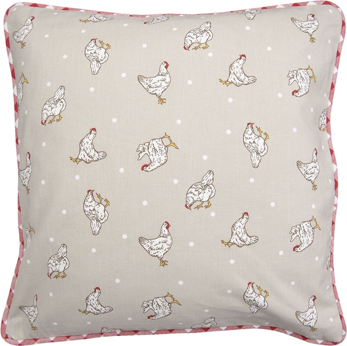 Sierkussenhoes kippenprint 40x40 cm – katoen – rood of beige – landelijke stijl – Krokomingo