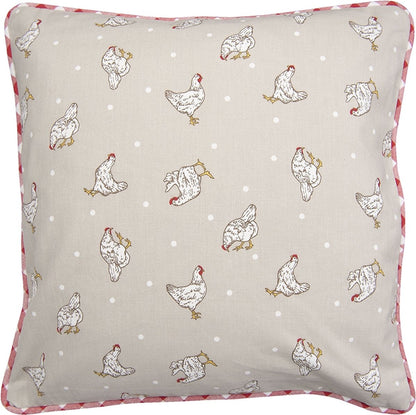 Sierkussenhoes kippenprint 40x40 cm – katoen – rood of beige – landelijke stijl – Krokomingo