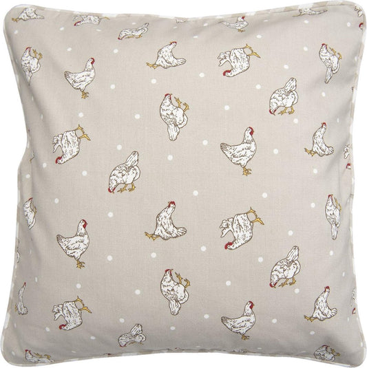 Sierkussenhoes Kip – 40x40 cm – Katoen – Rood of Beige – Landelijke Stijl