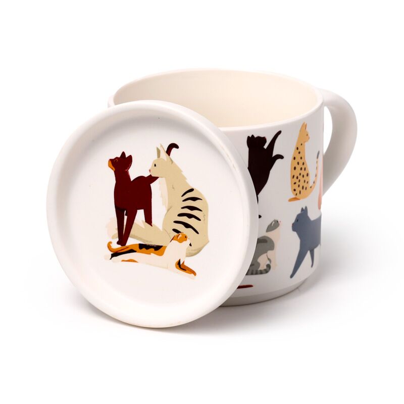 Porcelain Cat Mug with Lid – Cheerful &amp; Practical
