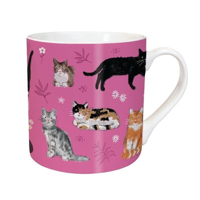 Roze porseleinen mok met kleurrijke kattenillustraties – 280 ml, Otter House