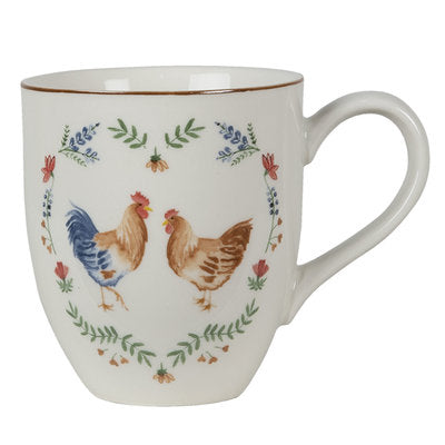 Mok met kip en haan print – keramiek – 11x8x9 cm – landelijke stijl – Krokomingo