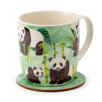 Porseleinen panda mok met kurken onderzetter als schattige cadeau set