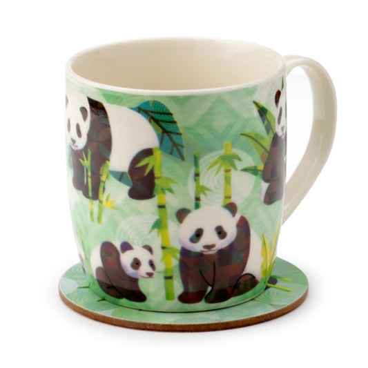 Porseleinen panda mok met kurken onderzetter als schattige cadeau set