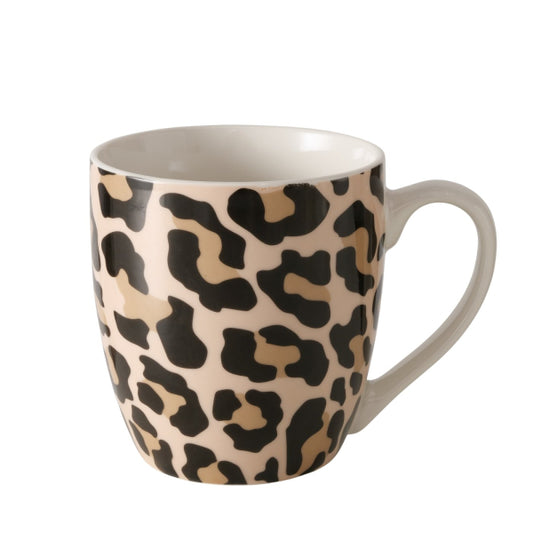 Jumbo pantermok Leony van keramiek met beige, zwarte en bruine panterprint – 400 ml
