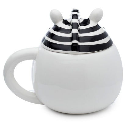 Zebra-Becher mit Deckel – Keramik 450 ml