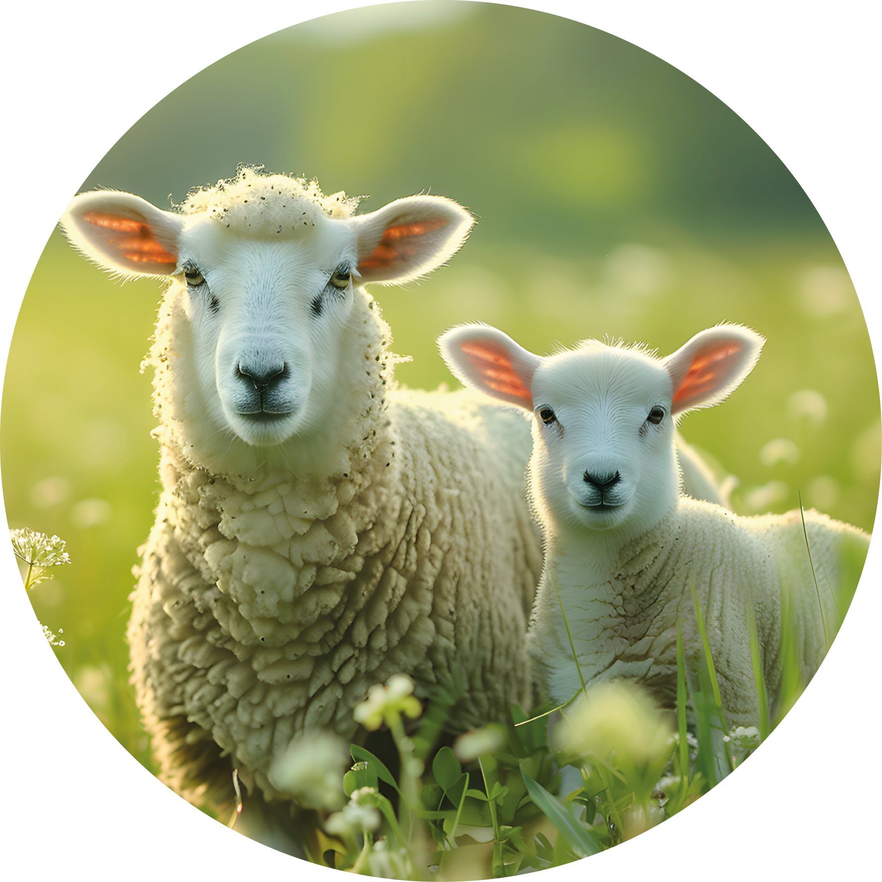 Ronde wandcirkel van Forex met schaap en lam in zonovergoten weide