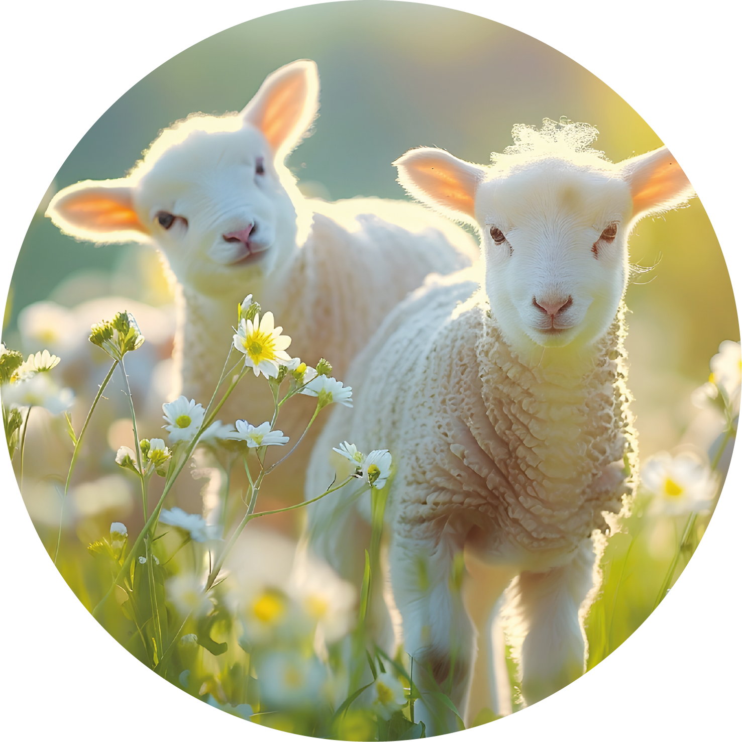 Ronde wandcirkel van Forex met twee lammetjes tussen madeliefjes