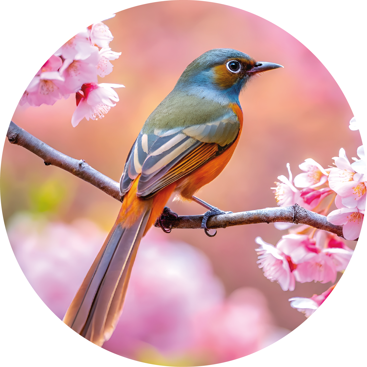 Ronde wandcirkel van 25 cm met tropische vogel op bloesemtak – Forex decoratie
