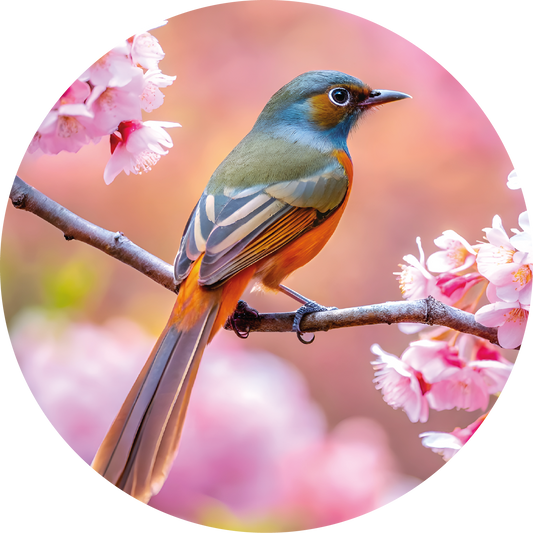 Ronde wandcirkel van 25 cm met tropische vogel op bloesemtak – Forex decoratie