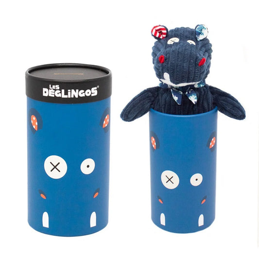 nijlpaardknuffel in koker blauw