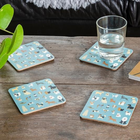 Set van 4 hondenonderzetters ‘Best in Show’ – MDF met kurk, Rex London design (10×10 cm)