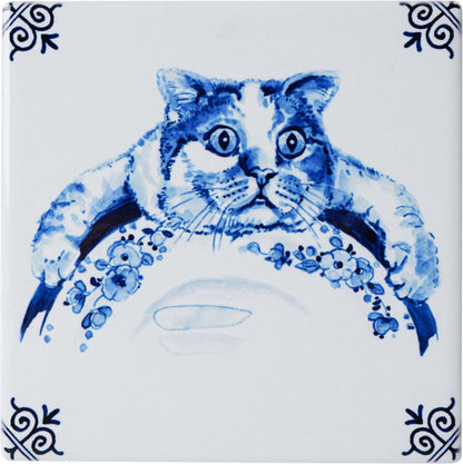 Onderzetters Luie Kat – Set van 4 Delfts Blauw | Heinen
