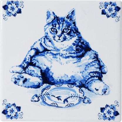 Onderzetters Luie Kat – Set van 4 Delfts Blauw | Heinen