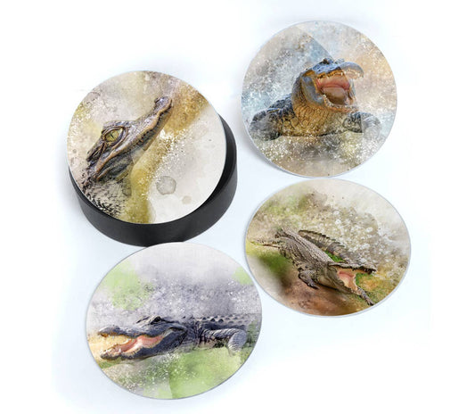 krokodillen onderzetters, onderzetters met houder, jungle tafelaccessoires, krokodillen cadeau, dierenthema decoratie