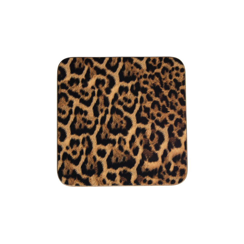 Vierkante onderzetters met luipaardprint en houder – Mars & More