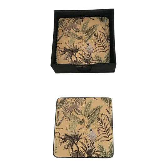 Onderzetters apenprint PU-leder – set van 6 – Krokomingo
