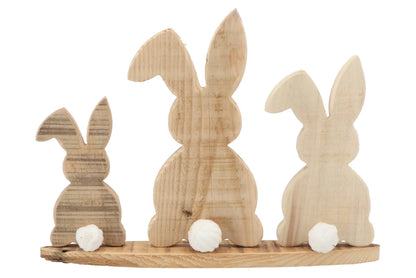Houten beeld drie konijnen op een rij paasdecoratie Krokomingo