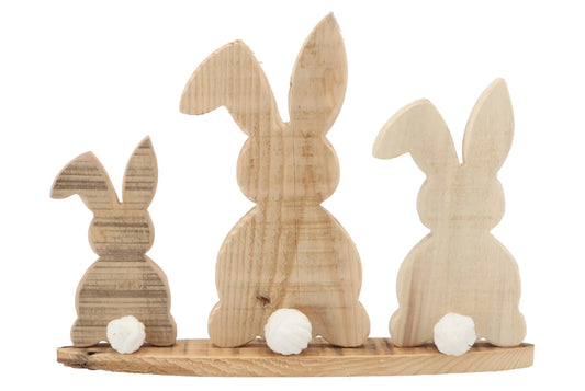 Houten beeld drie konijnen op een rij paasdecoratie Krokomingo