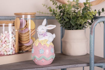 Paasdecoratiebeeld Clayre & Eef – Paashaas op roze ei met bloemen (17 cm)